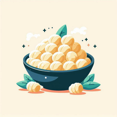 Illustration of Macadamia nuts in a bowl, vector illustrationのイラスト素材