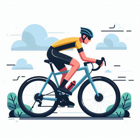 Cyclist riding bicycle in the park. Flat vector illustration.のイラスト素材