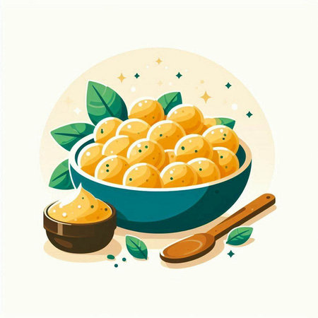 Bowl of potato gnocchi, vector illustration in flat styleのイラスト素材