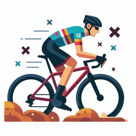 Cyclist in sportswear riding bicycle. Flat style vector illustration.のイラスト素材
