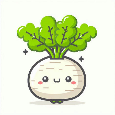 Cute kawaii turnip cartoon character. Vector illustration.のイラスト素材
