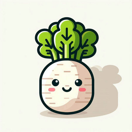 Cute kawaii turnip with green leaves. Vector illustration.のイラスト素材