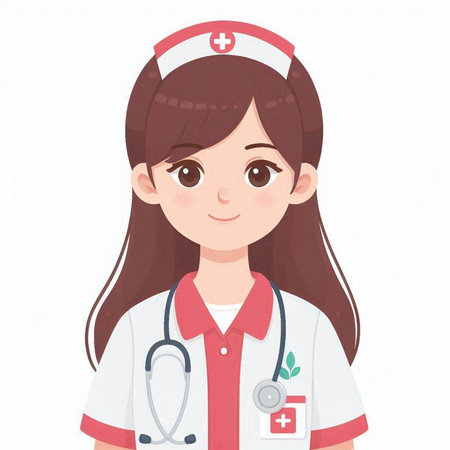 Young female nurse with stethoscope on white background, vector illustrationのイラスト素材