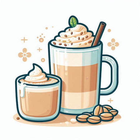 Coffee with whipped cream in a glass cup. Vector illustration.のイラスト素材