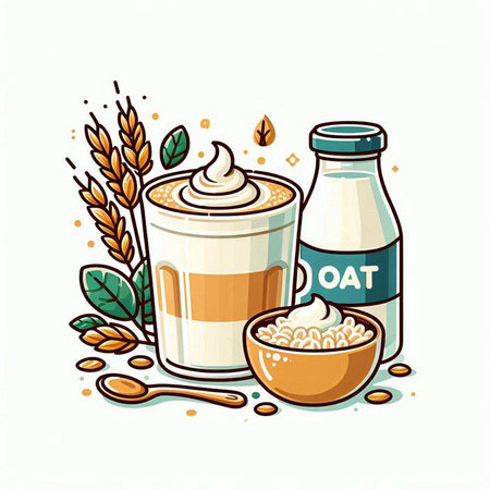 Coffee and milk set. Vector illustration in cartoon style.のイラスト素材