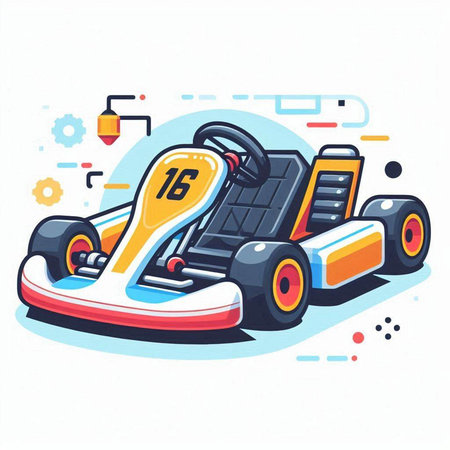 Funny karting car. Vector illustration in cartoon style.のイラスト素材