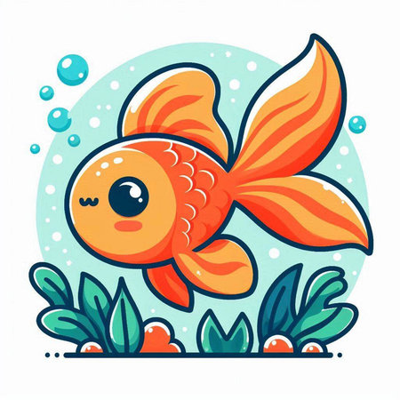 Funny cartoon goldfish. Vector illustration in a flat style.のイラスト素材