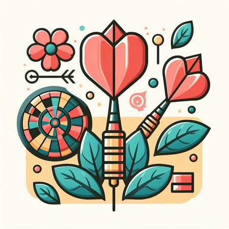 Darts vector illustration. Colorful flat design with darts, flowers and leaves.のイラスト素材