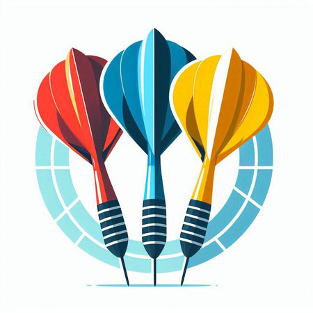 Darts on target. Conceptual vector illustration of success and achievement.のイラスト素材