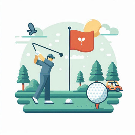 Golfer on the golf course. Vector illustration in flat styleのイラスト素材