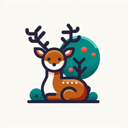Cute reindeer with big antlers in forest. Vector illustration.のイラスト素材