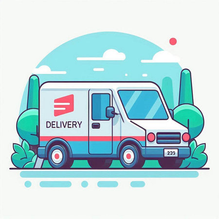 Delivery truck, vector illustration in flat style on a white background.のイラスト素材