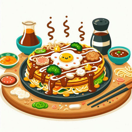Illustration of a Japanese Cuisine - Omelet with Fried Eggのイラスト素材