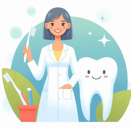 Dentist with a toothbrush and toothpaste. Vector illustration.のイラスト素材
