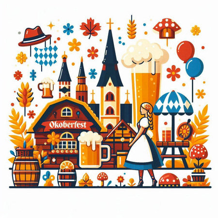 Cute cartoon illustration of fairytale town. Colorful hand drawn vector illustration.のイラスト素材