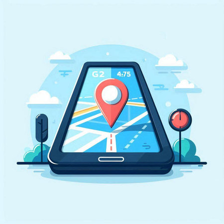 GPS navigation on smartphone screen. Flat design vector illustration concept.のイラスト素材
