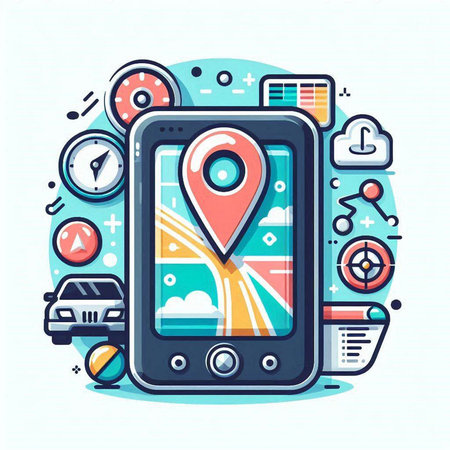 Navigation application on mobile phone. Vector illustration in flat design styleのイラスト素材