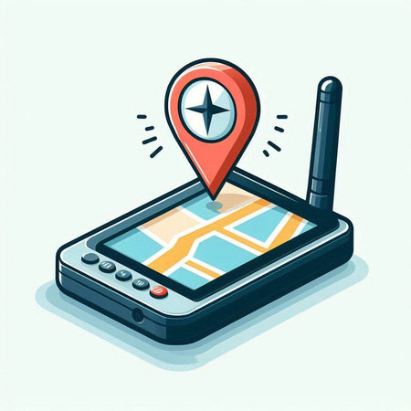 GPS navigation on mobile phone. Vector illustration in cartoon style.のイラスト素材