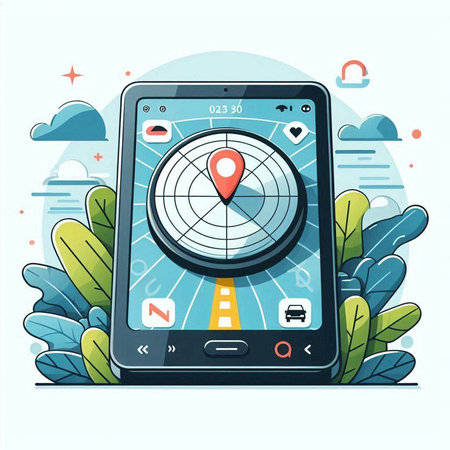 GPS navigator on smartphone screen. Modern flat vector illustration.のイラスト素材
