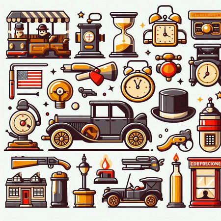 Vector illustration of a set of different types of firefighting related iconsのイラスト素材