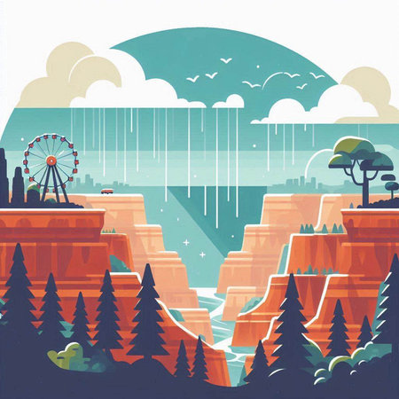 Amusement park in USA. Vector illustration in retro style.のイラスト素材