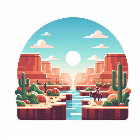 Horse riding in the desert. Vector illustration in flat style.のイラスト素材