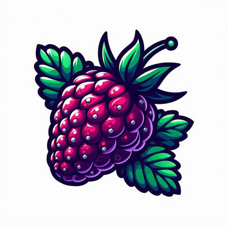 Raspberry fruit vector illustration isolated on white background. Hand drawn berry.のイラスト素材