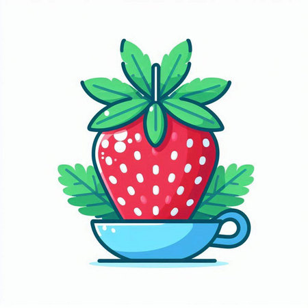 Strawberry in a cup on a white background. Vector illustration.のイラスト素材