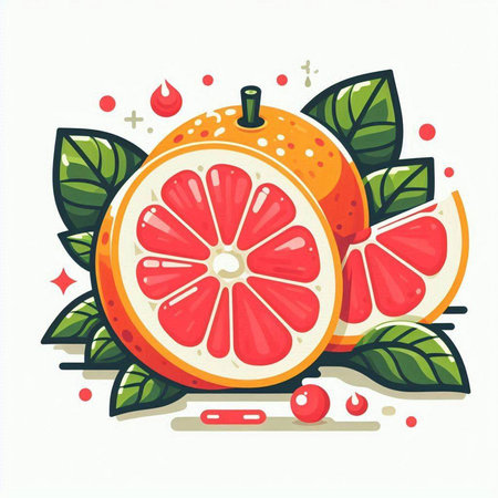 Grapefruit with leaves and drops of water. Vector illustration.のイラスト素材