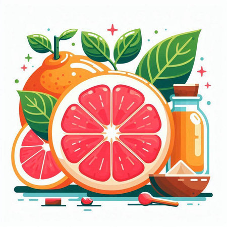 Grapefruit, orange, lemon, water and salt flat vector illustration.のイラスト素材