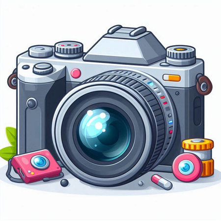 Vector illustration of a camera on a white background. Isolated objects.のイラスト素材