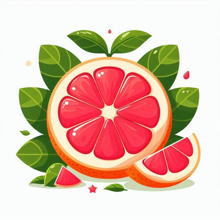 Grapefruit with leaves. Vector illustration isolated on white background.のイラスト素材