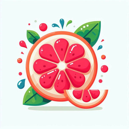 Grapefruit with leaves and splashes. Vector illustration in flat styleのイラスト素材