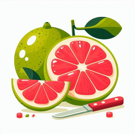 Grapefruit and knife on a white background. Vector illustration.のイラスト素材