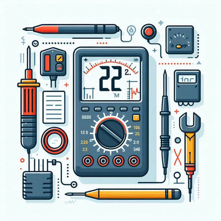 Vector illustration of digital multimeter on white background. Flat line art design for web, site, advertising, banner, poster, board and print.のイラスト素材