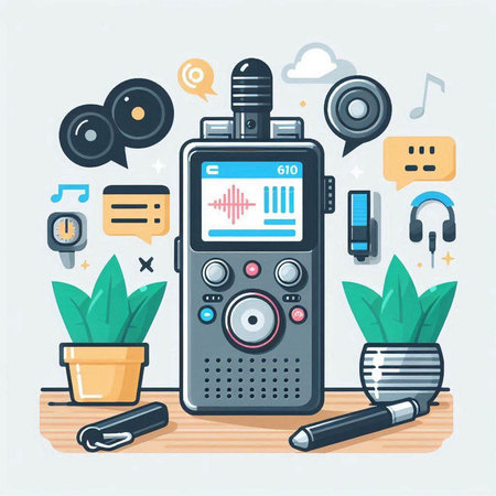 Vector illustration of a radio set on the table. Flat design.のイラスト素材