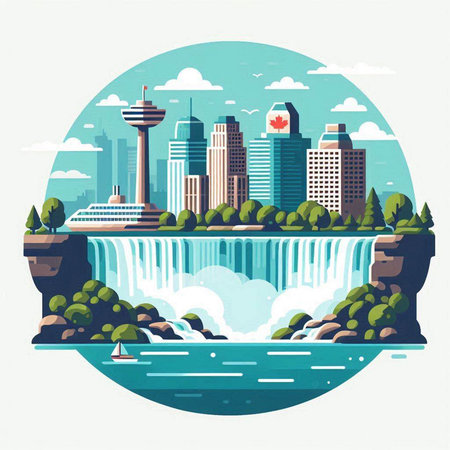 Niagara Falls, Ontario, Canada. Flat style vector illustration.のイラスト素材