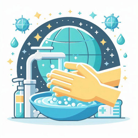 Coronavirus prevention. Washing hands. Vector illustration.のイラスト素材