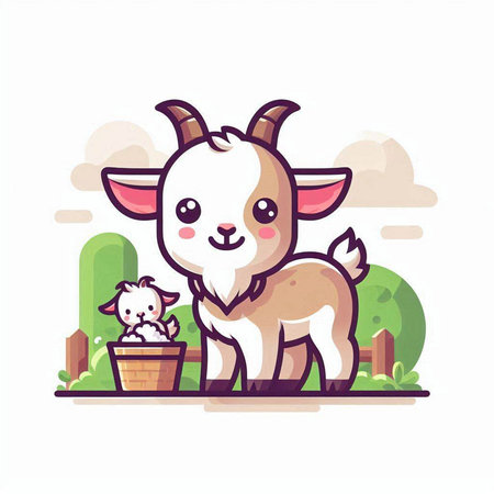 Cute goat with a lamb. Vector illustration in cartoon style.のイラスト素材