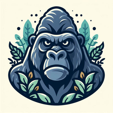 Gorilla with leaves. Vector illustration of a gorilla in a flat style.のイラスト素材