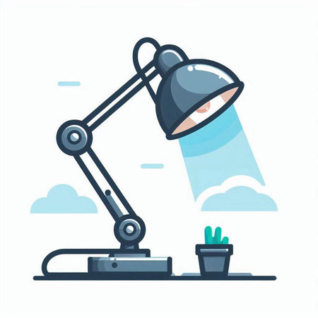 Vector illustration of a working desk with a lamp and a cactusのイラスト素材