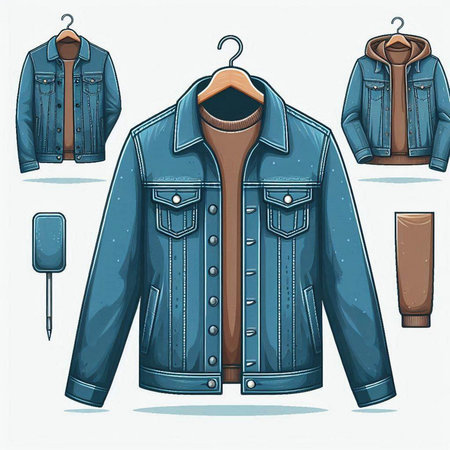Vector illustration of men's jacket and jeans on a hanger.のイラスト素材