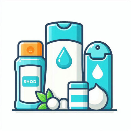 Cosmetic bottles and containers. Vector illustration in trendy flat style.のイラスト素材