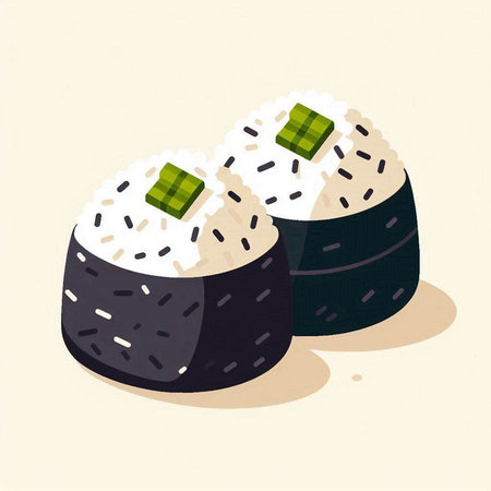 Illustration of two sushi rolls with rice and nori seaweedのイラスト素材