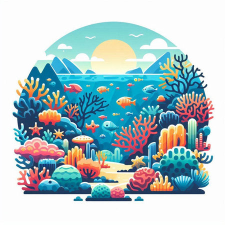 Coral reef. Underwater world. Vector illustration in cartoon styleのイラスト素材