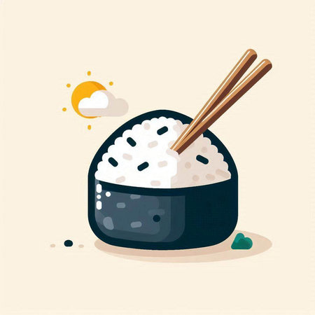 Illustration of rice in a bowl with chopsticks. Vector illustrationのイラスト素材