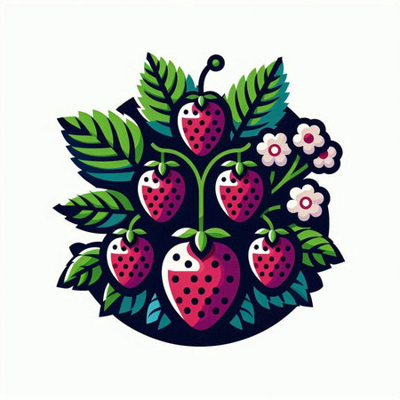 Strawberry embroidery. Hand drawn illustration. Vector.のイラスト素材