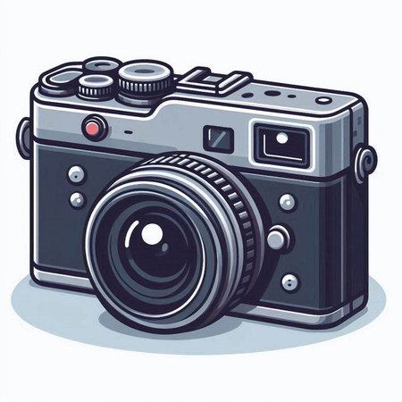 Retro camera on a white background. Vector illustration in cartoon style.のイラスト素材