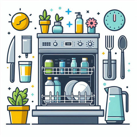 Kitchen utensils. Vector illustration in flat linear style.のイラスト素材