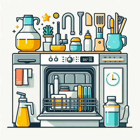 Kitchen and household appliances. Vector illustration in a flat style.のイラスト素材